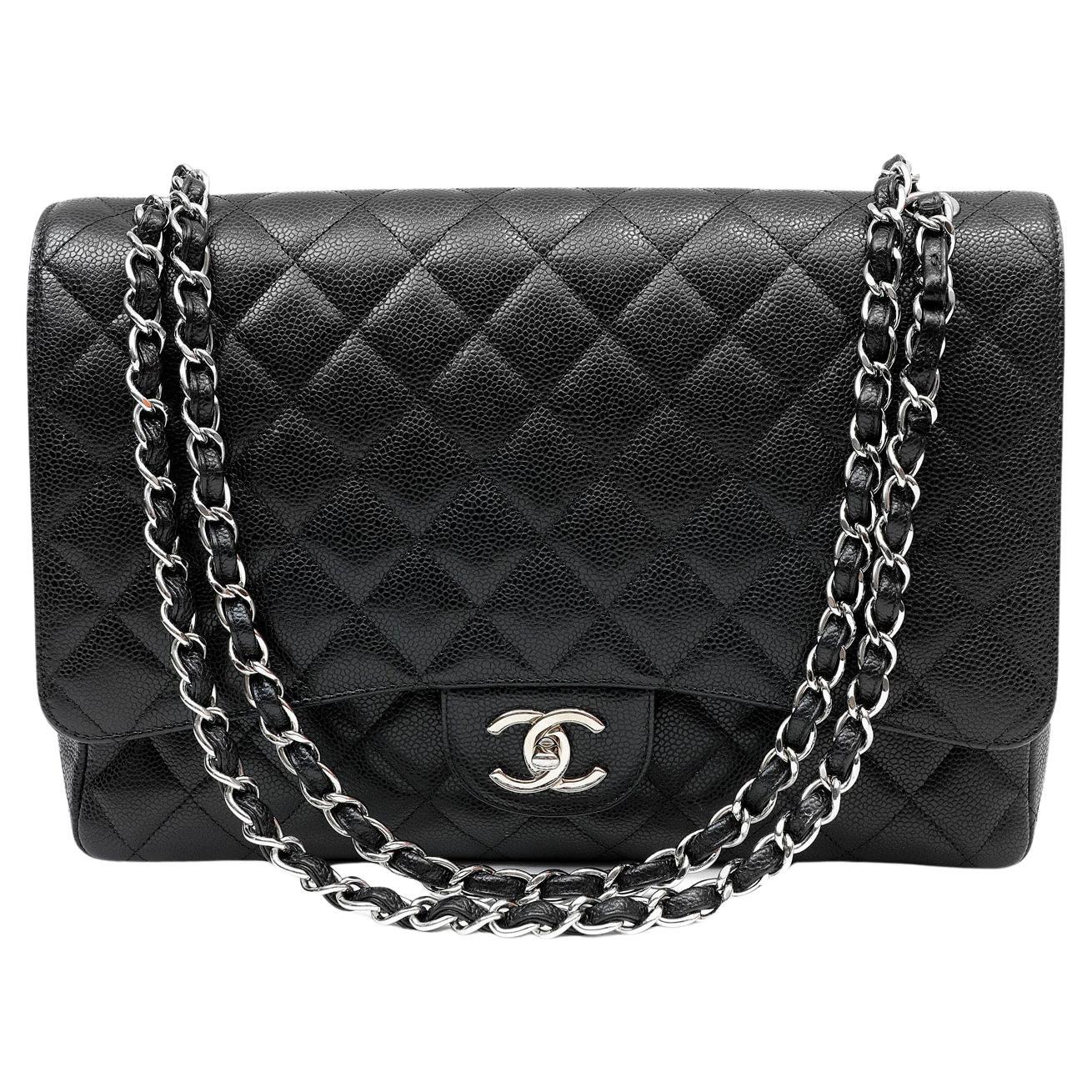 Chanel Black Caviar Leather Double Flap Maxi 