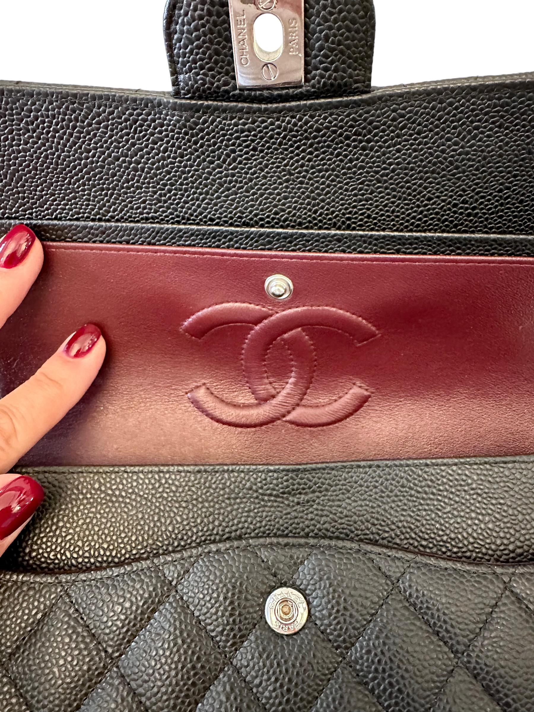 Chanel Black Caviar Leather Double Flap Medium Timeless Classic Bag 8