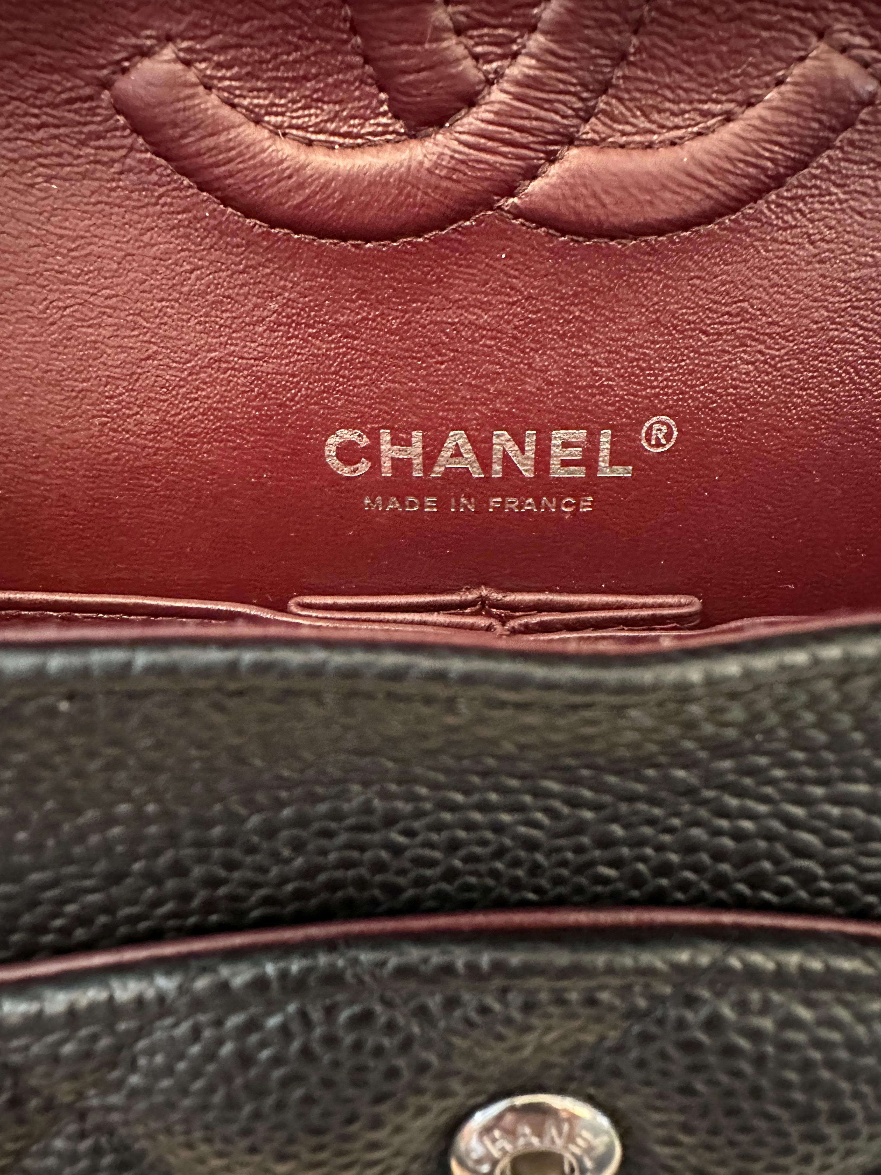 Chanel Black Caviar Leather Double Flap Medium Timeless Classic Bag 9
