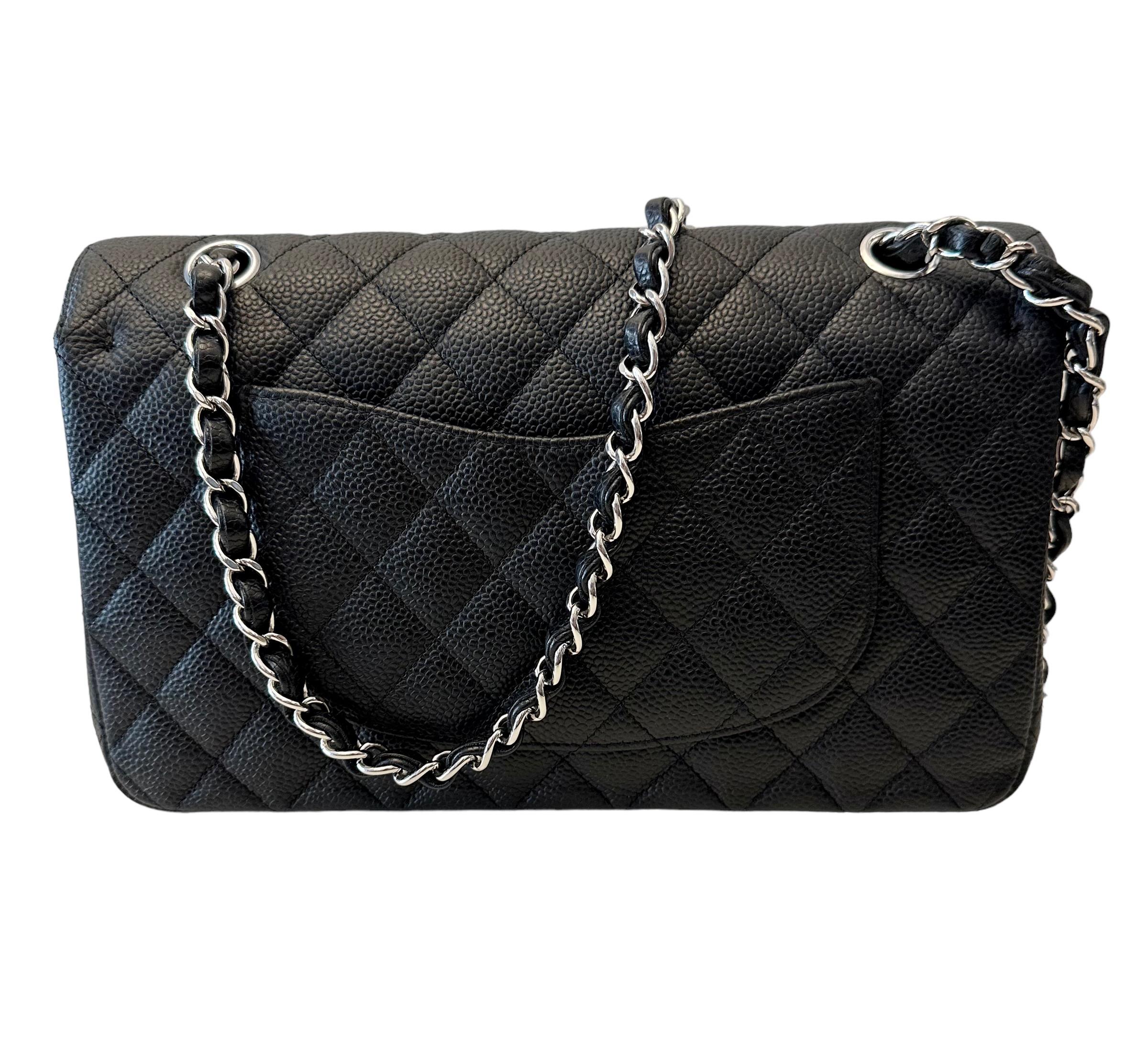 Chanel Black Caviar Leather Double Flap Medium Timeless Classic Bag 1