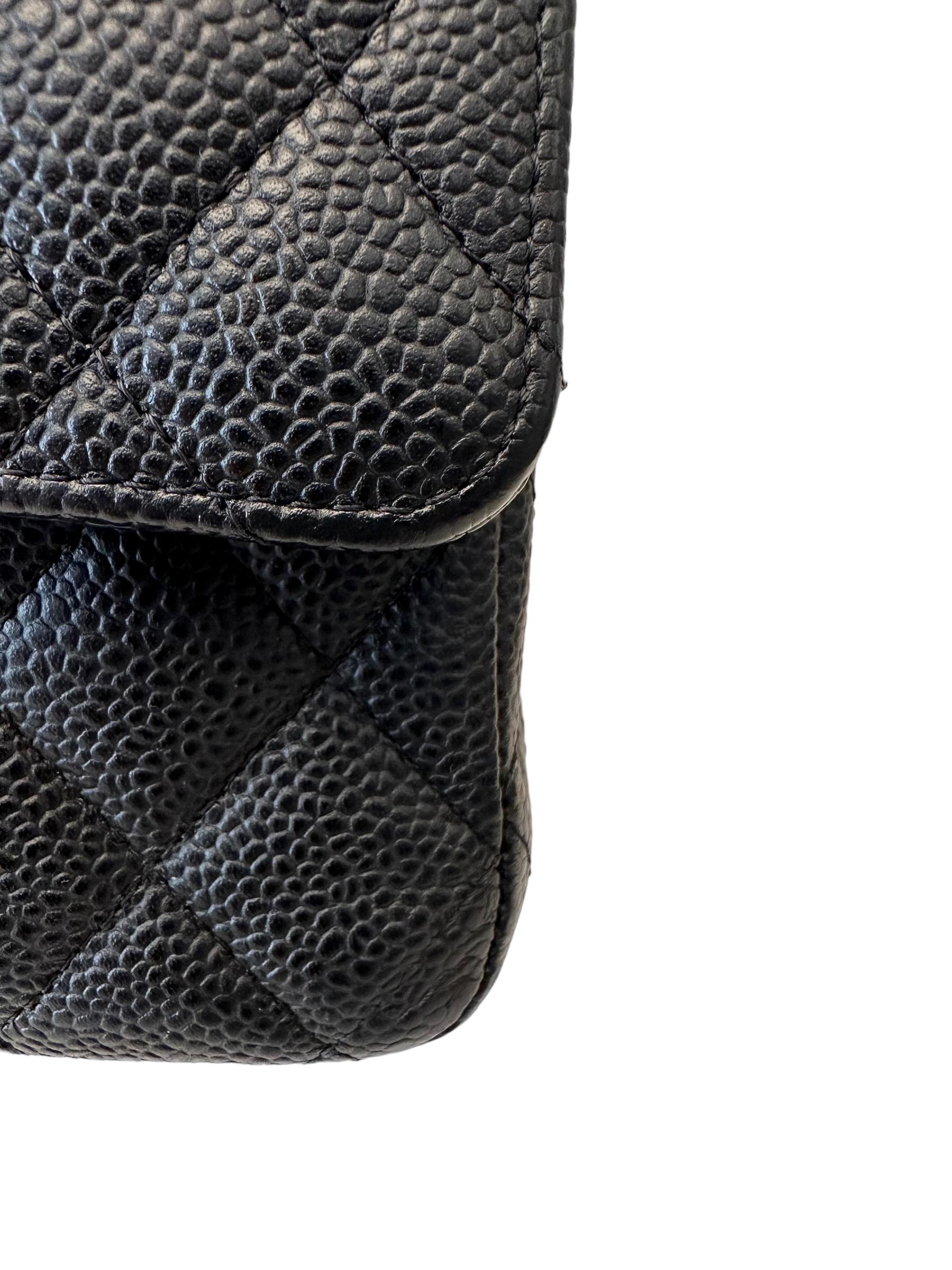 Chanel Black Caviar Leather Double Flap Medium Timeless Classic Bag 3