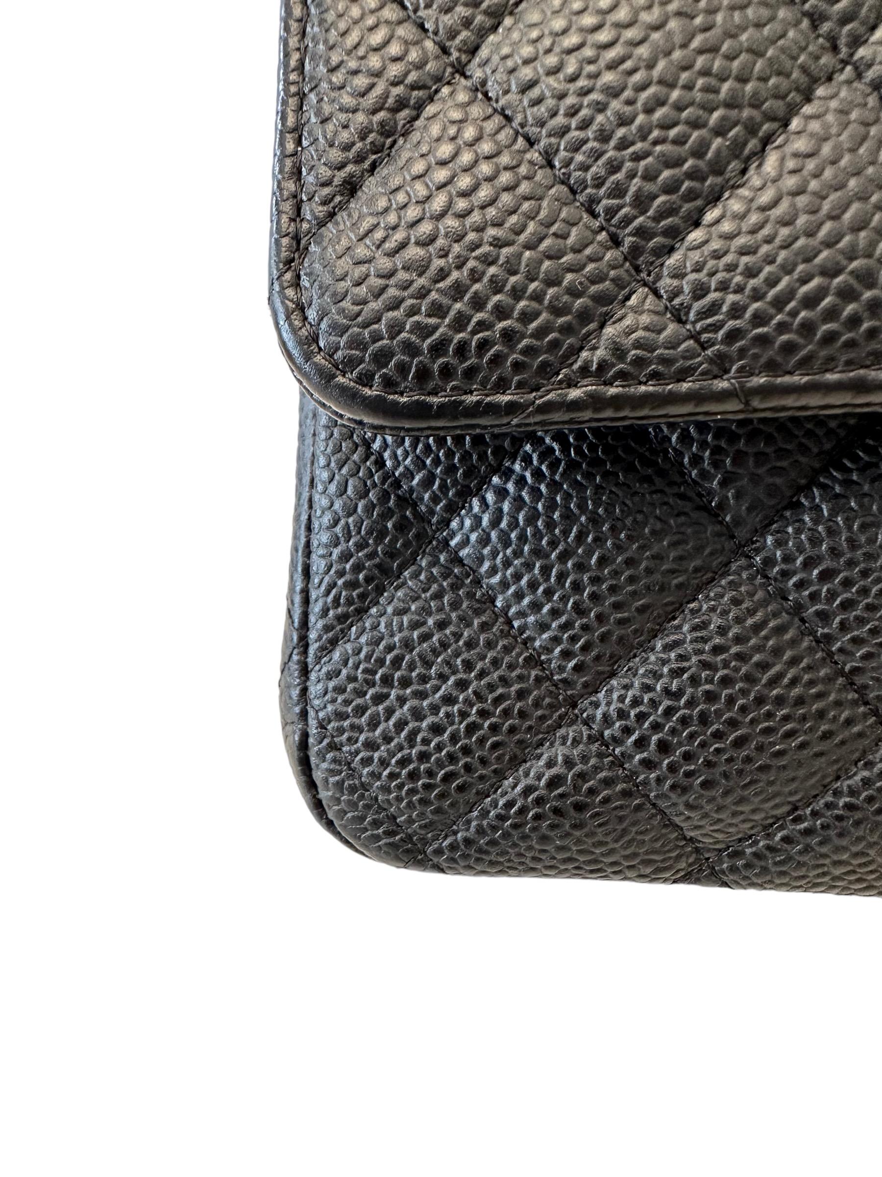 Chanel Black Caviar Leather Double Flap Medium Timeless Classic Bag 4