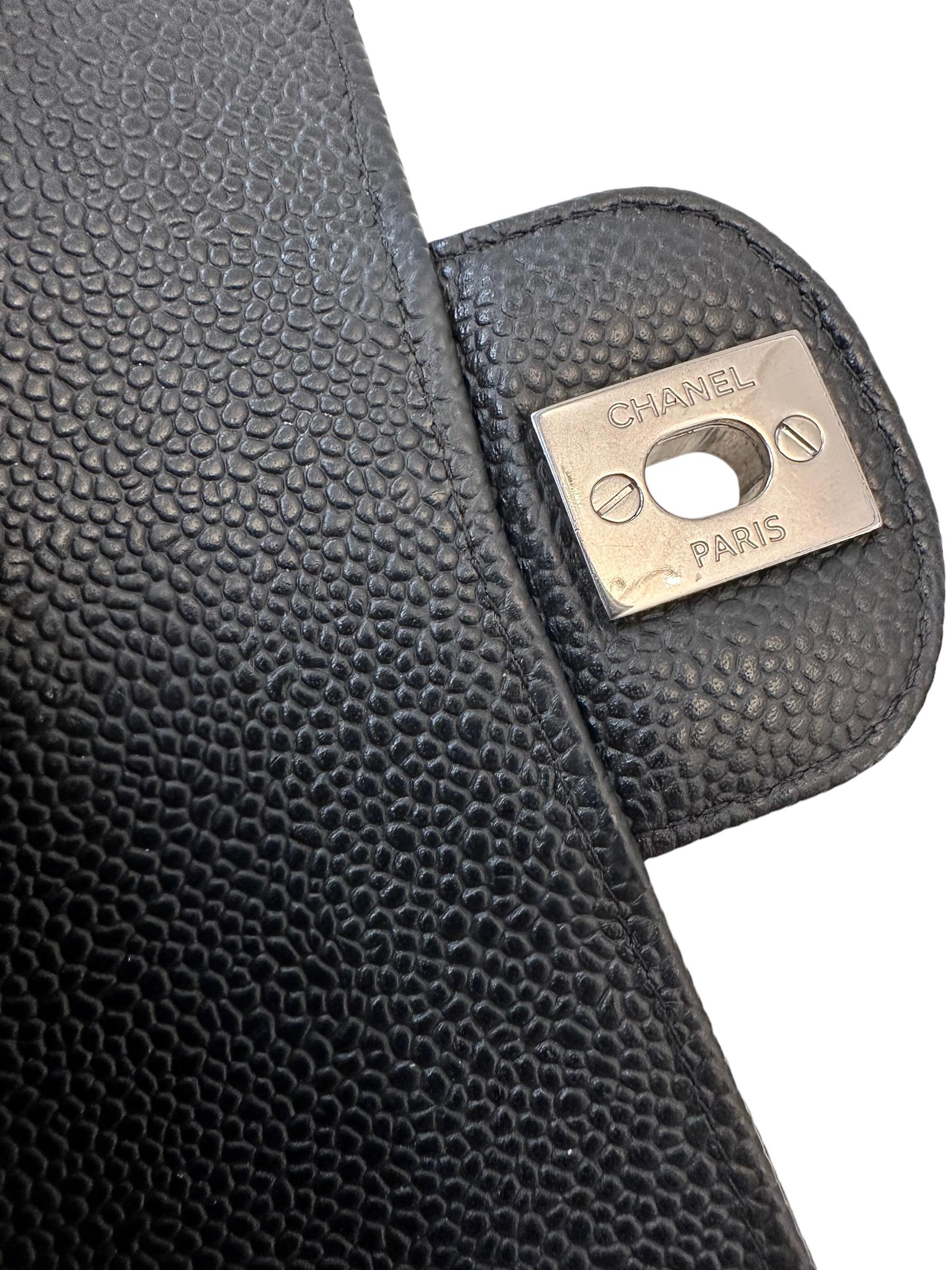 Chanel Black Caviar Leather Double Flap Medium Timeless Classic Bag 5