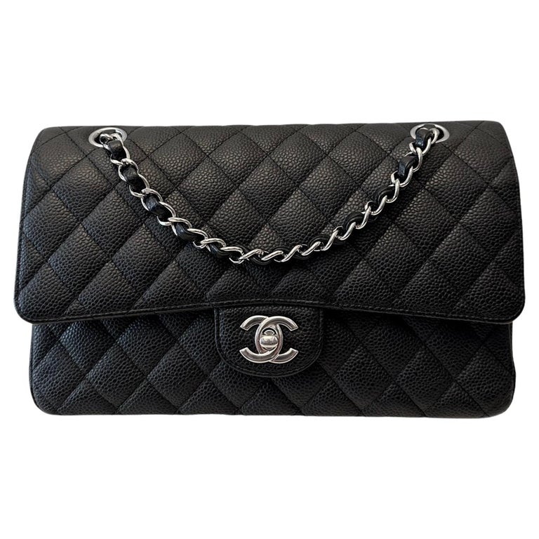 Chanel Black Caviar Leather Double Flap Medium Timeless Classic Bag at  1stDibs