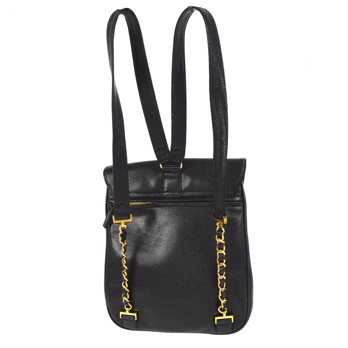 Chanel Zaino Duma a doppia tasca in pelle di caviale nero in vendita 1