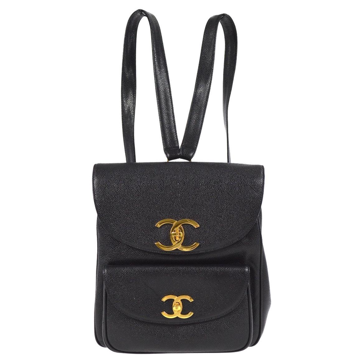 Chanel Black Caviar Leather Double Pocket Duma Backpack