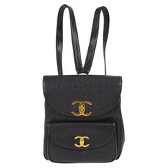 Chanel Schwarzer Kaviarleder Duma Rucksack mit doppelter Tasche