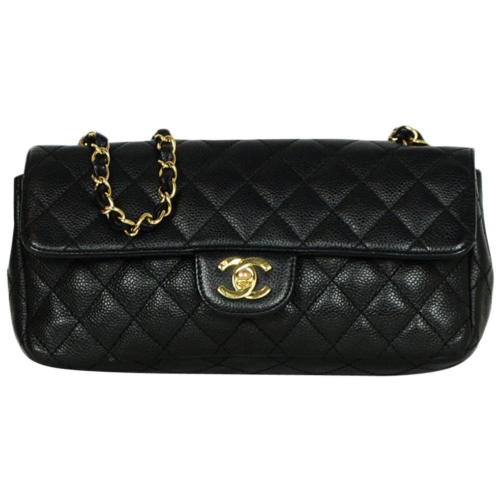 Chanel Black Caviar Leather East/West Classic Quilted Flap Bag