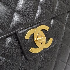 CHANEL Black Caviar Leather Gold CC Briefcase Travel Business Bag