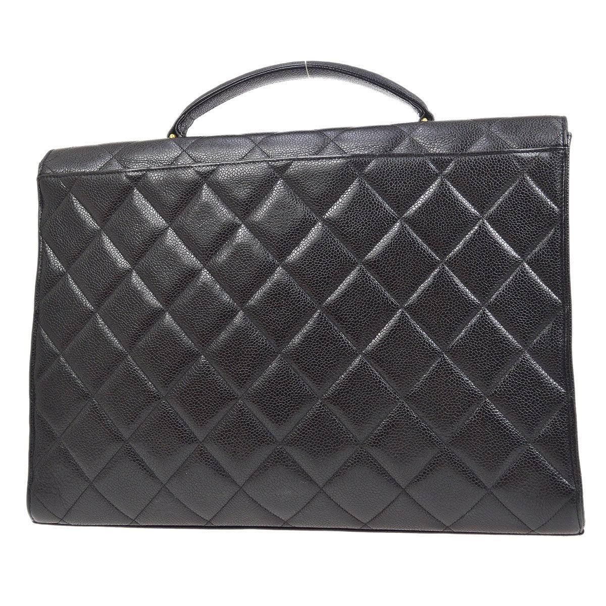 CHANEL Black Caviar Leather Gold CC Briefcase Travel Business Bag In Good Condition For Sale In Chicago, IL