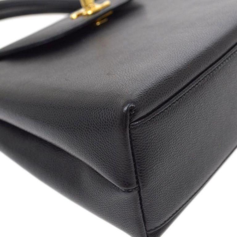 Chanel Black Caviar Leather Gold CC Evening Party Top Handle Kelly Style Satchel In condizioni buone a Chicago, IL