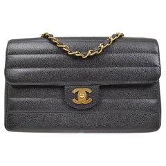 CHANEL Black Caviar Leather Gold Evening Jumbo Evening Shoulder Flap Bag