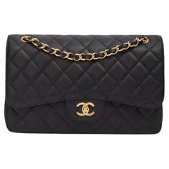 Chanel Black Caviar Leather Gold Hardware Jumbo Double Flap Bag (2022)