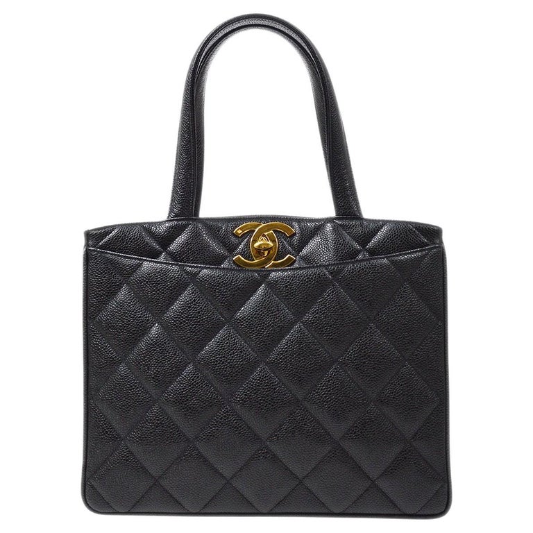 CHANEL Black Caviar Leather Gold Hardware Kelly Style CC Evening Top Handle  Bag at 1stDibs