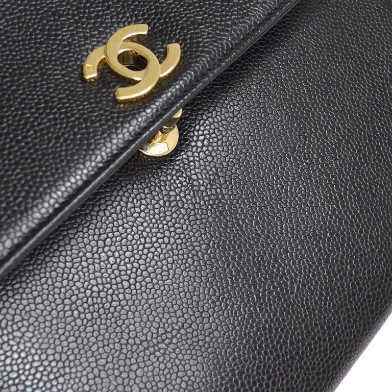 CHANEL Black Caviar Leather Gold Hardware Kelly Top Handle Satchel