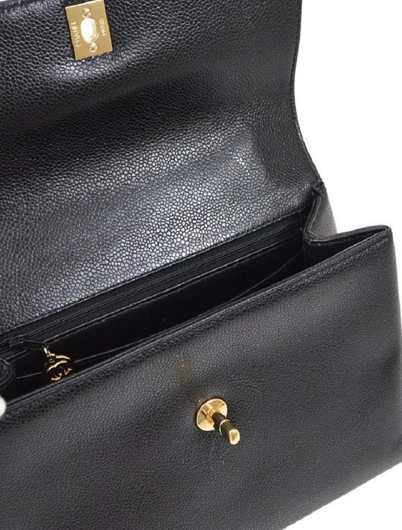 CHANEL Black Caviar Leather Gold Hardware Kelly Top Handle Satchel Flap ...