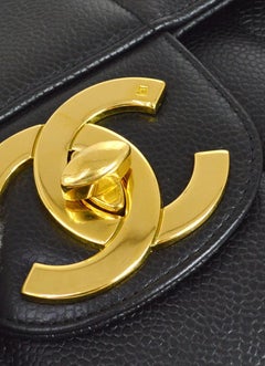 CHANEL Black Caviar Leather Gold Hardware Large Jumbo Shoulder Flap Bag