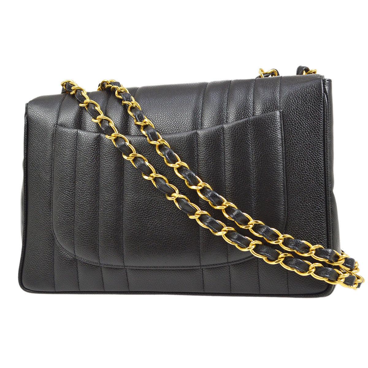 Women's CHANEL Black Caviar Leather Gold Hardware Large Jumbo Shoulder Flap Bag For Sale