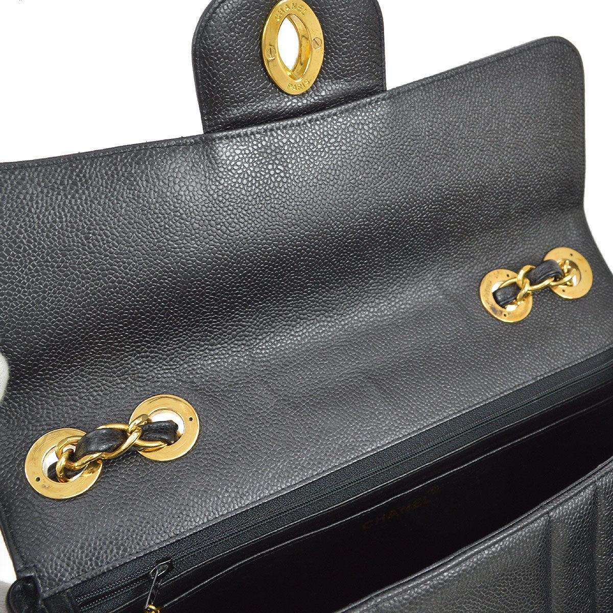 CHANEL Black Caviar Leather Gold Hardware Large Jumbo Shoulder Flap Bag For Sale 2