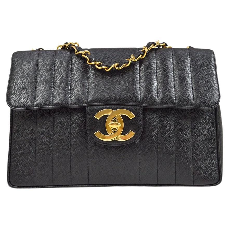 CHANEL Black Caviar Leather Gold Hardware Large Jumbo Shoulder Flap Bag For Sale