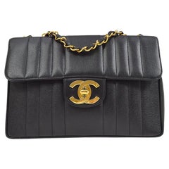 CHANEL Black Caviar Leather Gold Hardware Large Jumbo Shoulder Flap Bag
