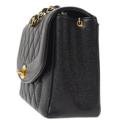 CHANEL Black Caviar Leather Gold Hardware Medium Gold Hardware Shoulder Flap Bag