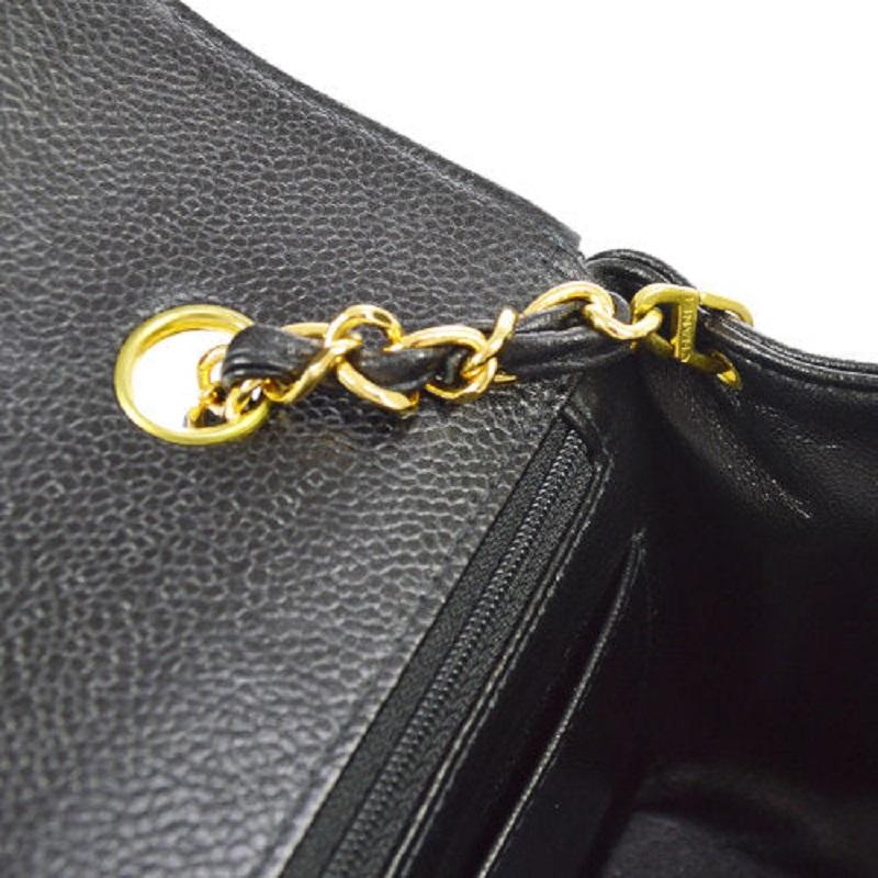 Women's CHANEL Black Caviar Leather Gold Hardware Medium Gold Hardware Shoulder Flap Bag For Sale