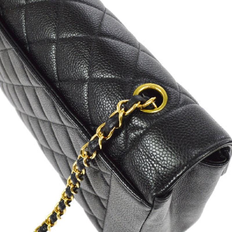 CHANEL Black Caviar Leather Gold Hardware Medium Gold Hardware Shoulder Flap Bag For Sale 1