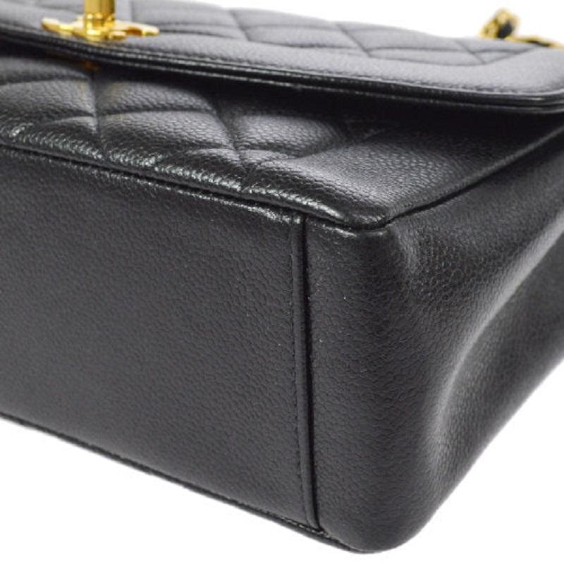 CHANEL Black Caviar Leather Gold Hardware Medium Gold Hardware Shoulder Flap Bag For Sale 2
