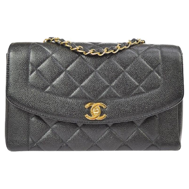 CHANEL Black Caviar Leather Gold Hardware Medium Gold Hardware Shoulder Flap Bag