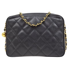 CHANEL Black Caviar Leather Gold Hardware Small Party Shoulder Camera Bag