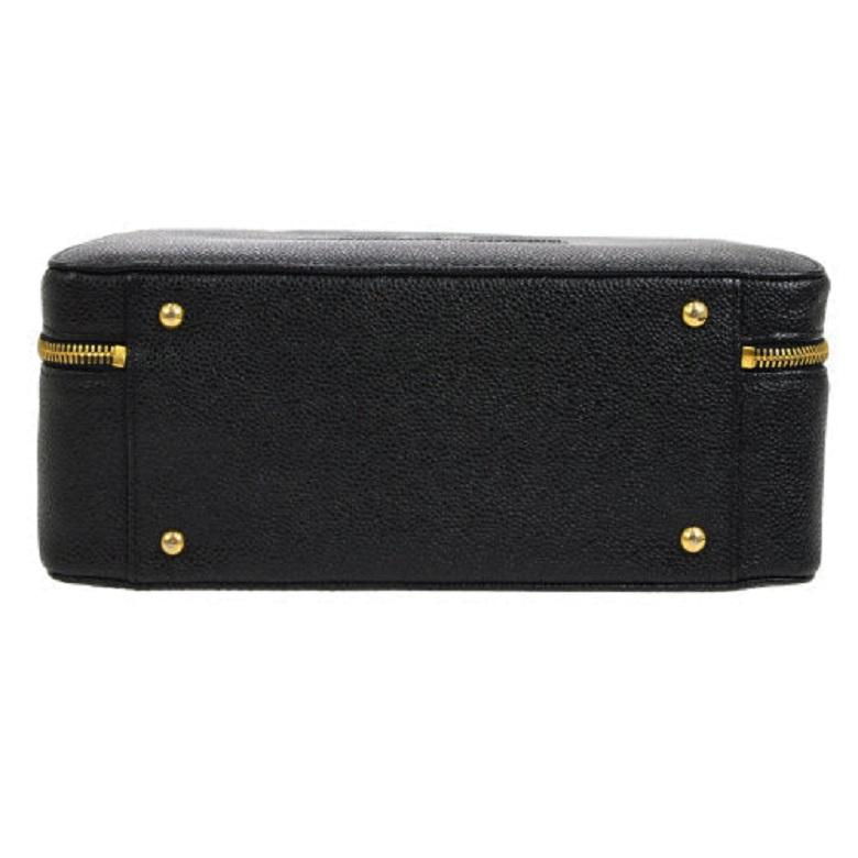 CHANEL Black Caviar Leather Gold Hardware Top Handle Shoulder Travel Vanity Bag  1