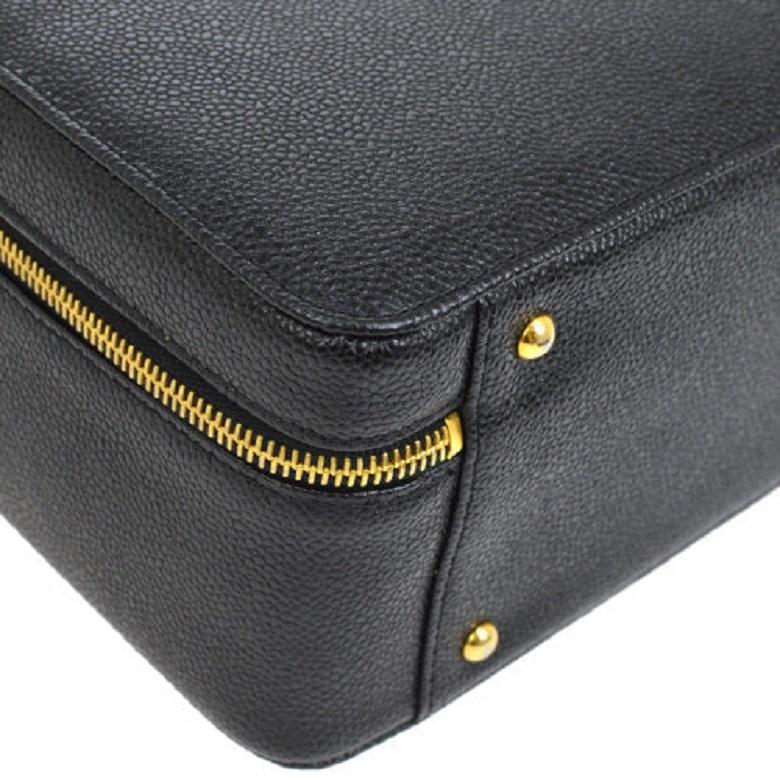 CHANEL Black Caviar Leather Gold Hardware Top Handle Shoulder Travel Vanity Bag  2