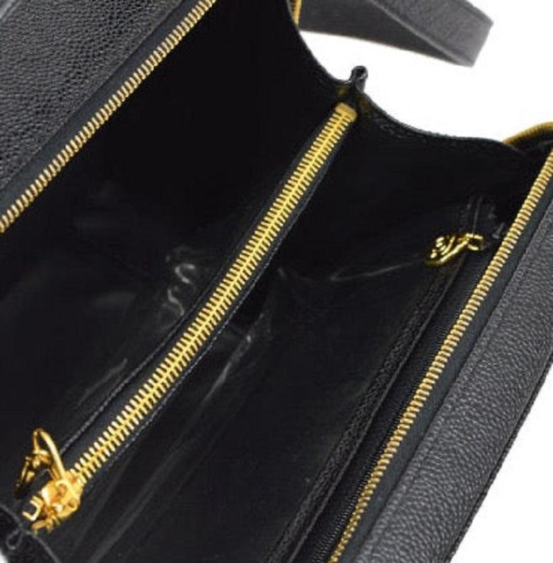 CHANEL Black Caviar Leather Gold Hardware Top Handle Shoulder Travel Vanity Bag  3