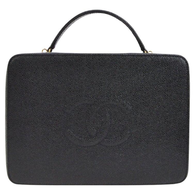 CHANEL Black Caviar Leather Gold Hardware Top Handle Shoulder Travel Vanity Bag 