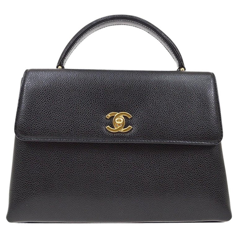 CHANEL Black Caviar Leather Gold Kelly Top Handle Kelly Bag Small For