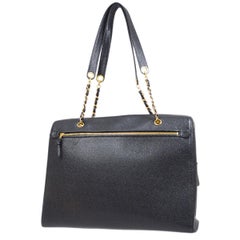 CHANEL Black Caviar Leather Gold Large Weekender Travel Shoulder Tote Bag
