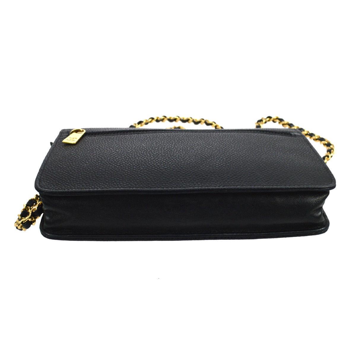 Women's Chanel Black Caviar Leather Gold Small Crossbody WOC Shoulder Flap Bag