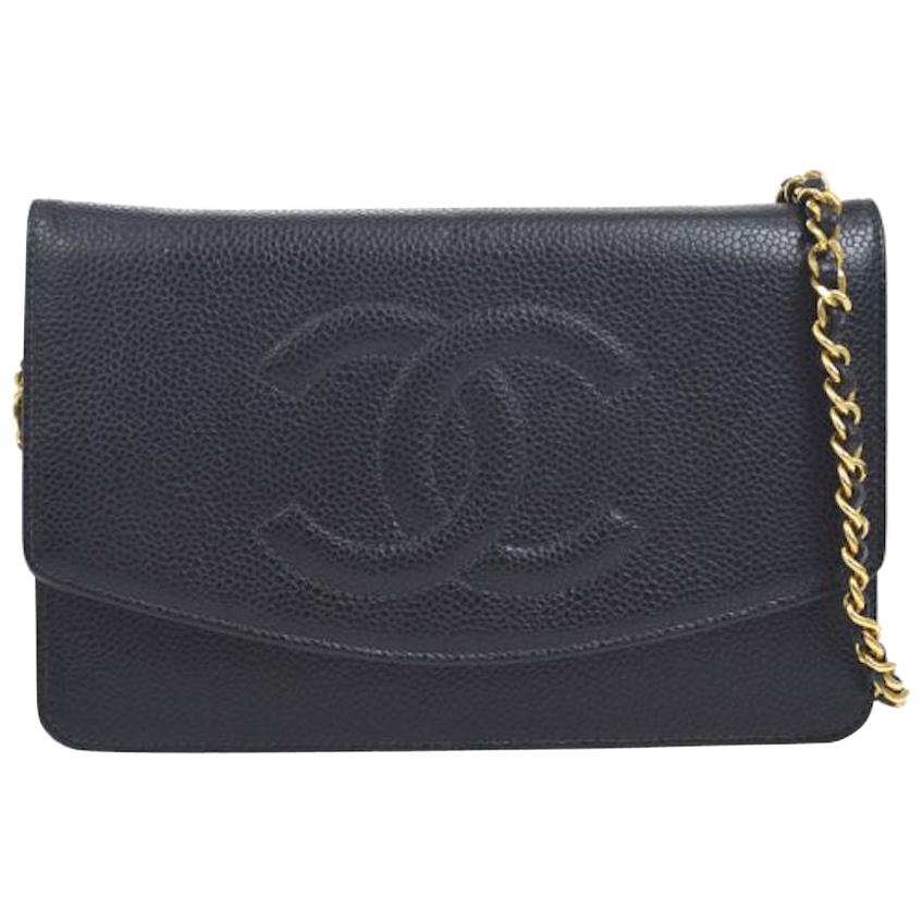 Chanel Black Caviar Leather Gold Small Crossbody WOC Shoulder Flap Bag