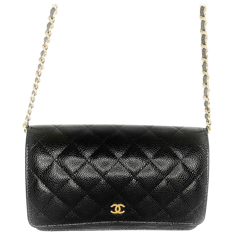 Chanel Black Caviar Leather Gold-tone Wallet On Chain WOC at 1stDibs