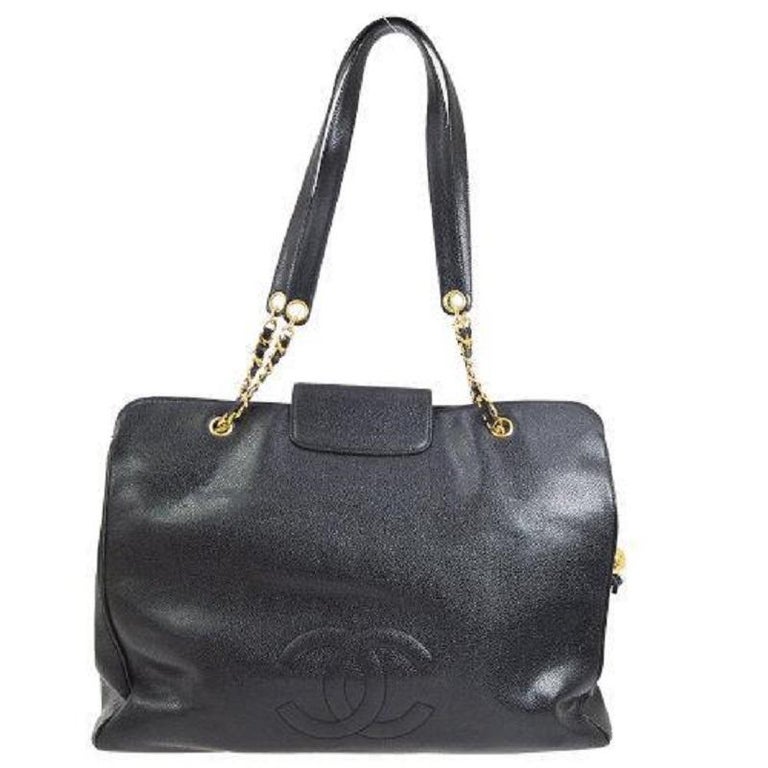 CHANEL Black Caviar Leather Gold Weekender Carryall Travel