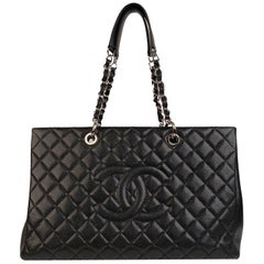 Used Chanel Black Caviar Leather Grand Shopping Tote GST Bag