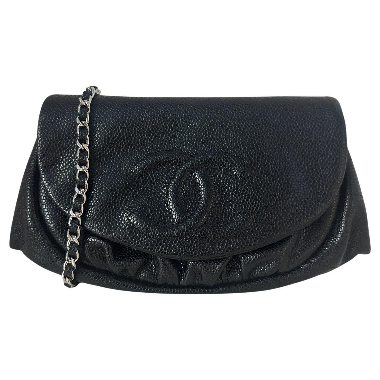 Chanel Black Caviar Leather Half Moon Wallet On Chain WOC Crossbody Bag en vente