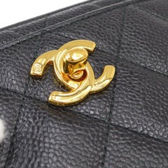 CHANEL Black Caviar Leather Hardware Small Camera Party Evening Shoulder Bag
