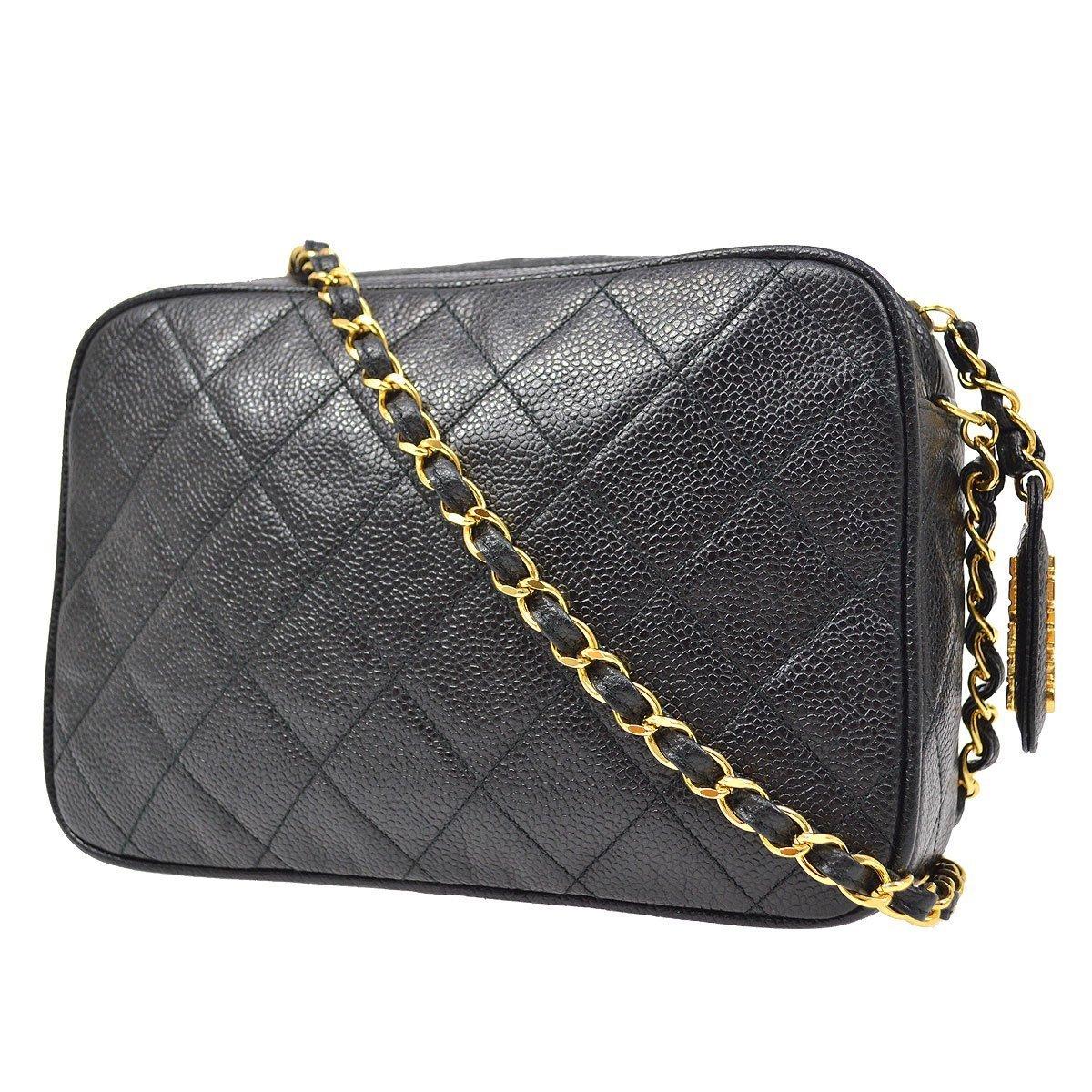 CHANEL Black Caviar Leather Hardware Small Camera Party Evening Shoulder Bag For Sale 1