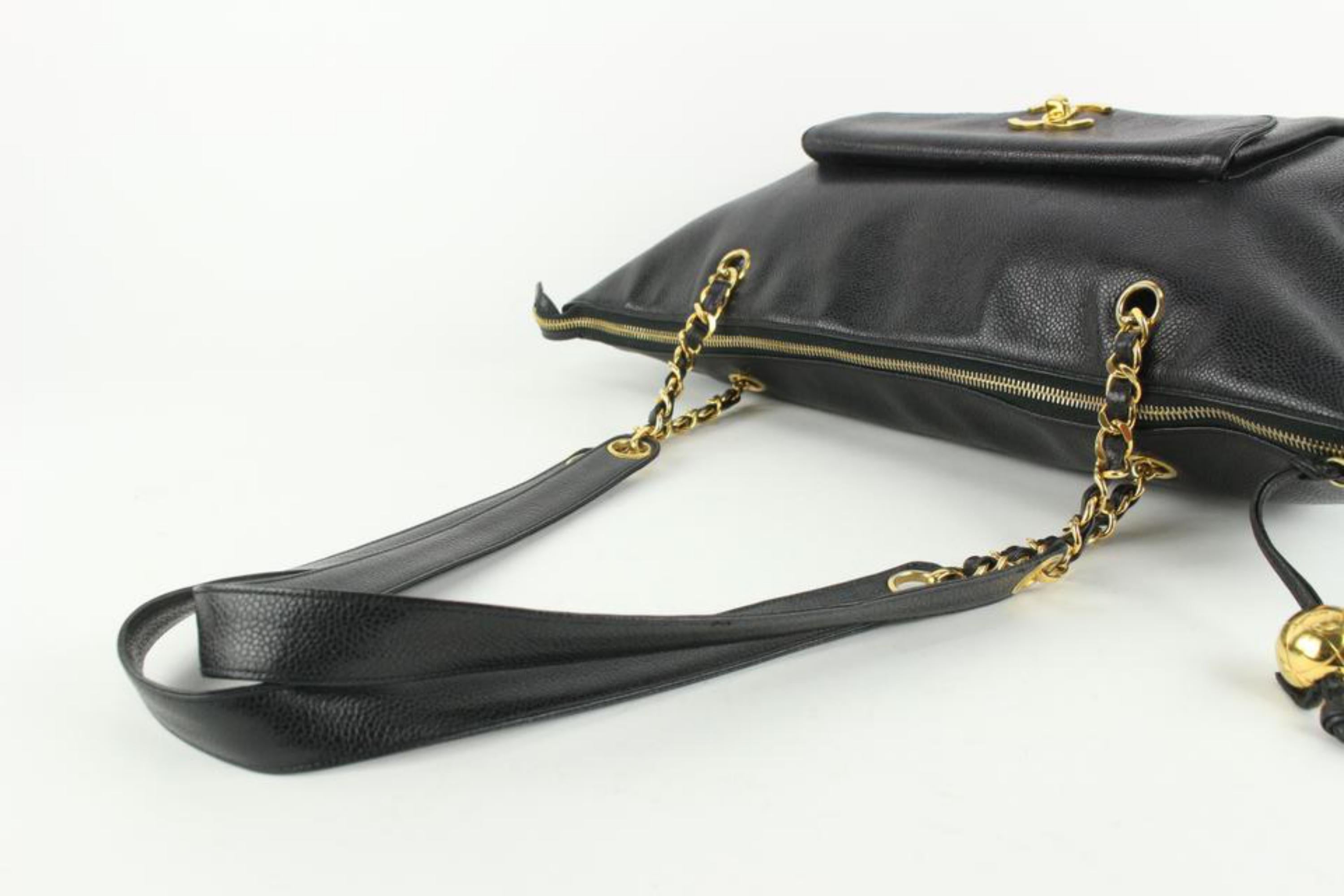 Chanel Black Caviar Leather Jumbo Chain Flap Pocket Tote 114c53 3
