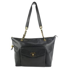 Chanel Nero Caviar Leather Jumbo Chain Flap Pocket Tote 114c53