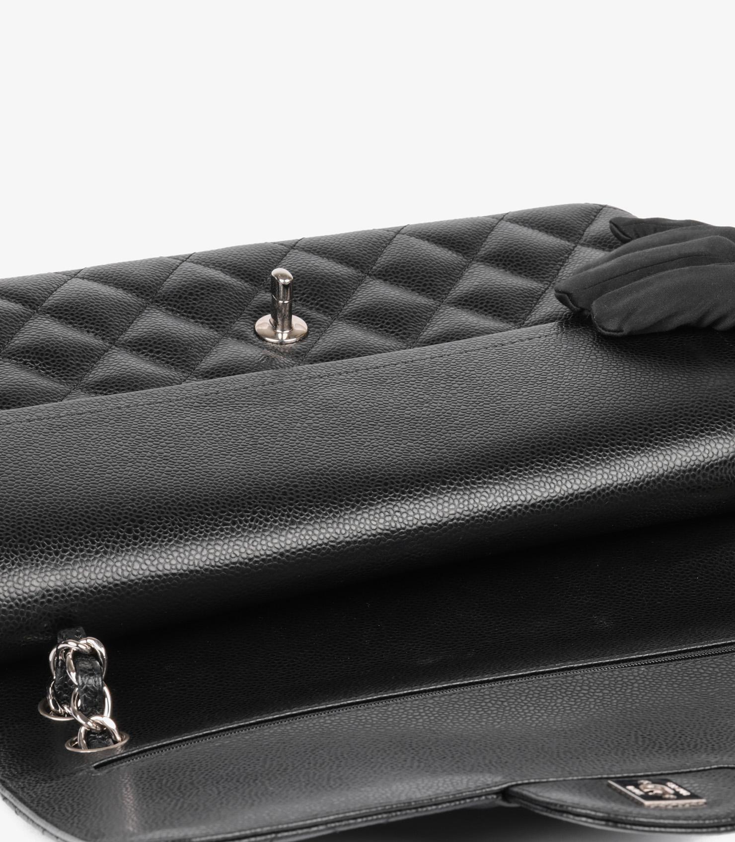 Chanel Black Caviar Leather Jumbo Classic Double Flap Bag For Sale 7