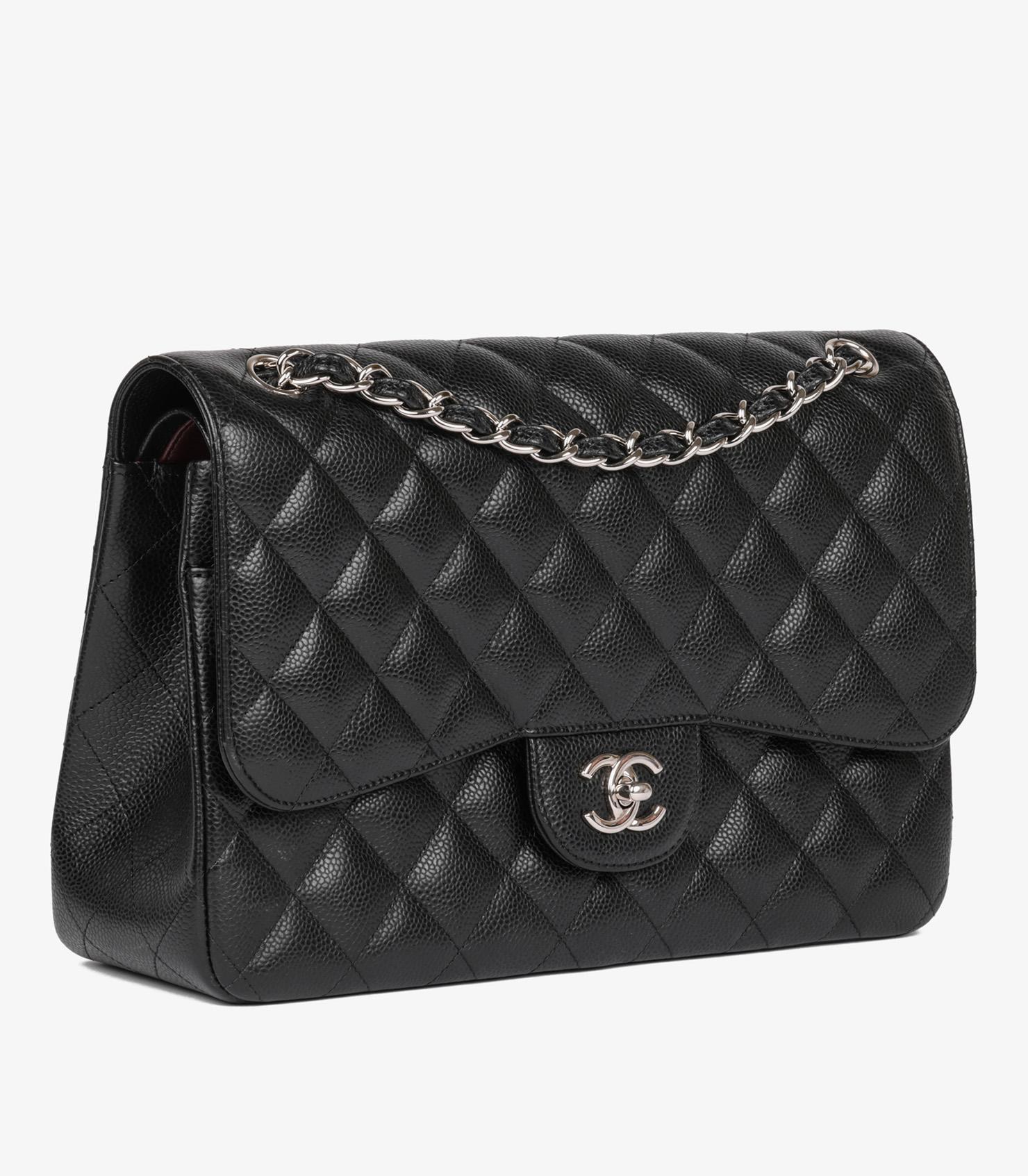 Women's Chanel Black Caviar Leather Jumbo Classic Double Flap Bag For Sale