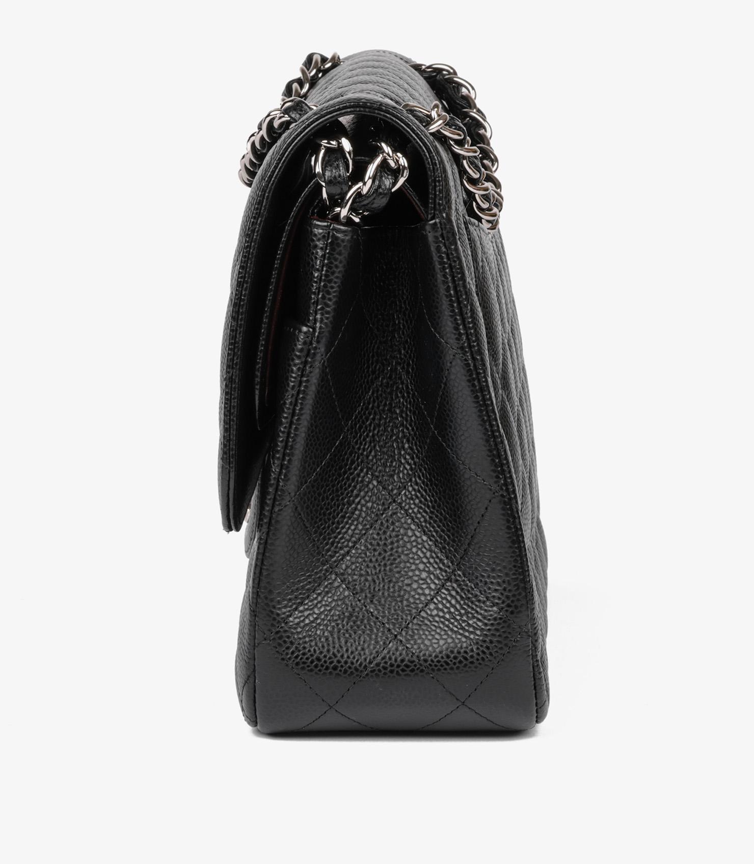 Chanel Black Caviar Leather Jumbo Classic Double Flap Bag For Sale 2